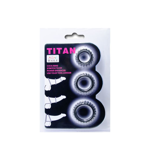 TITAN SET 3PCS COCK RING BLACK 2.8, 2.4, 1.9 CM