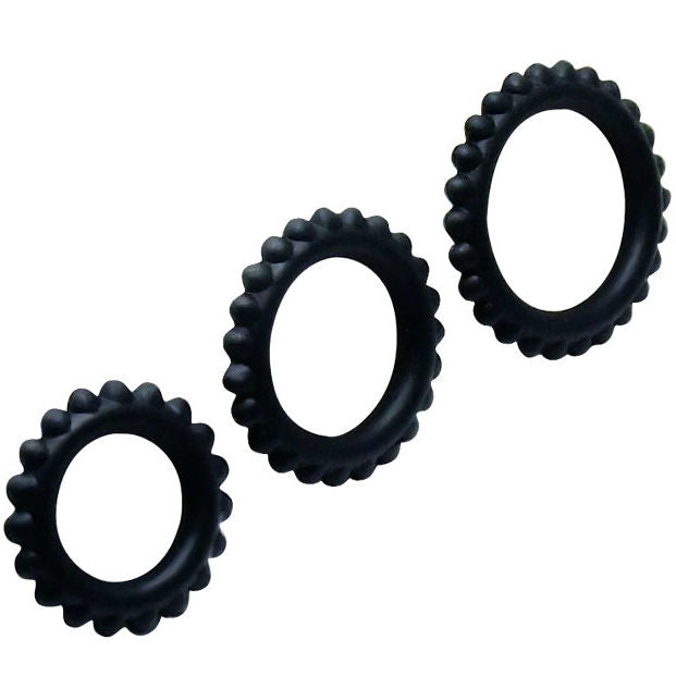 TITAN SET 3PCS COCK RING BLACK 2.8, 2.4, 1.9 CM